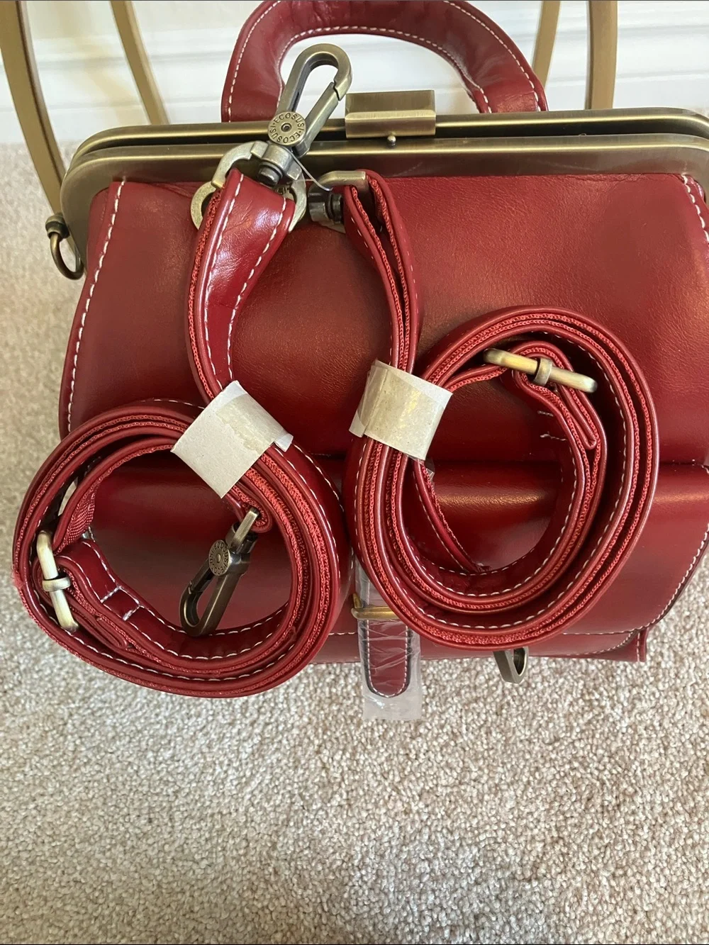 Ecosusi small women’s backpack in red with gold trim